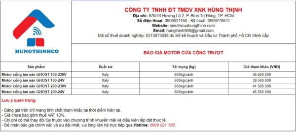 Báo giá motor cửa cổng âm sàn